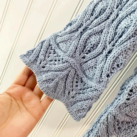 Aran Craft Size S Blue Cotton & Linen 3/4 Sleeves Open Knit Shrug Cardigan NEW! - Picture 5 of 6